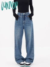 Lunivop Women’s High Waisted Straight Blue Jeans Vintage American Street Style Cowboy Pants